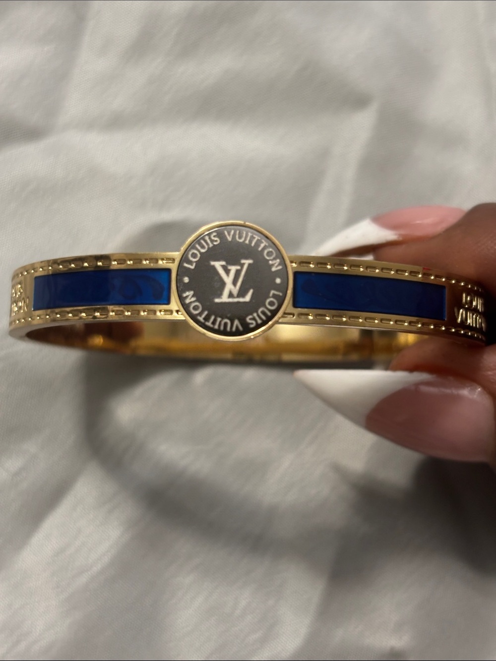 Louis Vuitton Gold-Tone Bracelet with Royal Blue Enamel Medallion